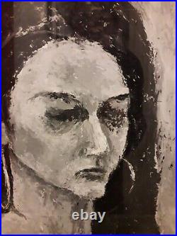 Black and white framed oil painting female portrait