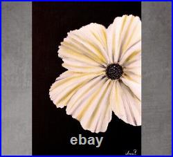 Black and white painting, floral painting, white flower painting