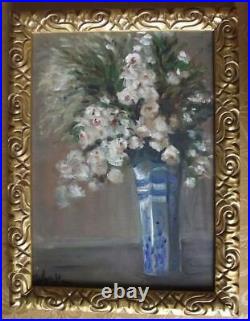 Blooms in Blue & White Impressionist Oil Painting by Jill Bretherton A4 210X297