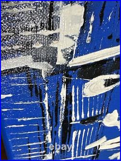 Blue & Black Abstract Painting Signed By Artist Blue & White