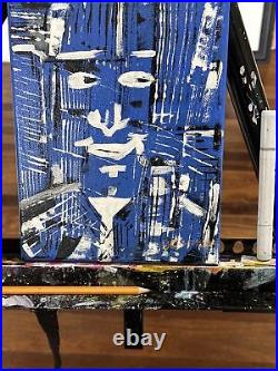 Blue & Black Abstract Painting Signed By Artist Blue & White