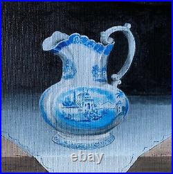 Blue & White Old Jug David Laurence original Oil on Canvas Board 8 x 8 ins