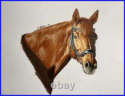 COA Original Art Chestnut Horse Portrait 8x10 A4 drawing Pencils vintage