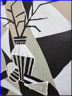 CORBELLIC Cubism Vase 16x20 Black White Tree Original Oil CONTEMPORARY Wall Art