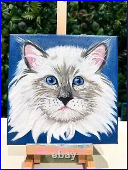 Cat oil painting On Canvas realistic Animal Art Home Decor Sale White Kitten