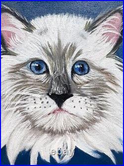 Cat oil painting On Canvas realistic Animal Art Home Decor Sale White Kitten