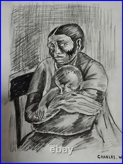 Charles White Drawing on paper (Handmade) signed and stamped mixed media