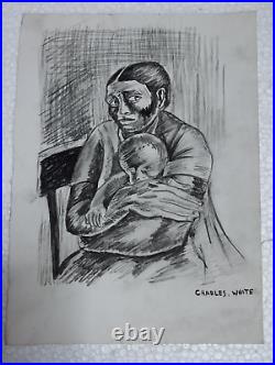 Charles White Drawing on paper (Handmade) signed and stamped mixed media