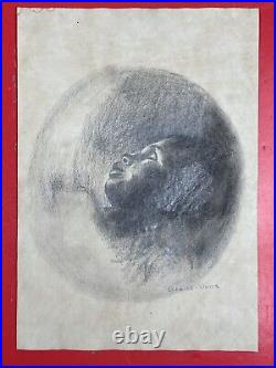 Charles White (Handmade) Charcoal on old paper Painting Drawing signed & stamped