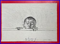 Charles White (Handmade) Charcoal on old paper Painting Drawing signed & stamped