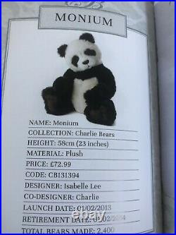 Charlie Bears Monium Panda Retired 2013 Black & White 23 CB131394 Isabelle Lee
