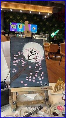 Cherry Blossom Tree and Moon Original Canvas Painting