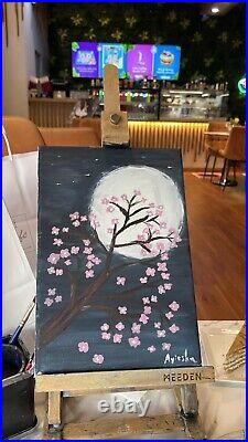 Cherry Blossom Tree and Moon Original Canvas Painting