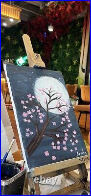 Cherry Blossom Tree and Moon Original Canvas Painting