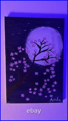 Cherry Blossom Tree and Moon Original Canvas Painting