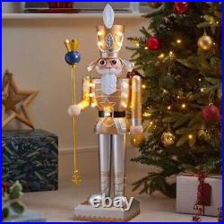 Christmas Nutcracker LED Decoration Light Up Wooden Xmas Soldier Gold White