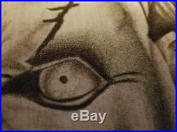 Chuky ink drawing on white cloth, artist is a prison inmate at Calipatria State