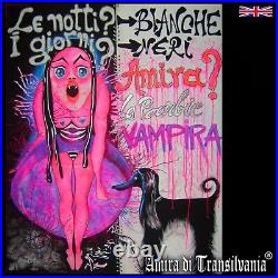 Contemporary artist pop art painting original cartoon comix vampire fluorescent
