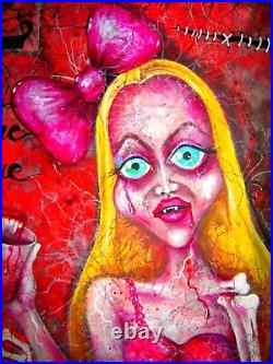 Contemporary artist pop art painting original vampire dolls drink cartoon comix