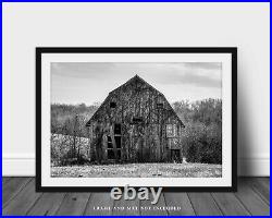 Country Farmhouse Black and White Art Print of Barn Covered in Vine in Missouri