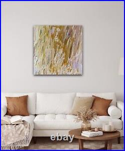 Cream Gold White Abstract Square Painting 60x60x2 cm Original Art By Kim Magee