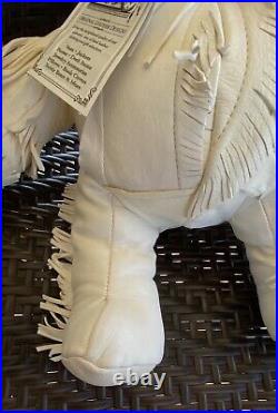 Dejeha's Handcrafted White Leather Teddy Bear Patchwork 18 Tall
