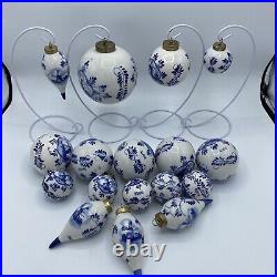 Delft Christmas Ornaments Baubles Set Of 17 Blue White Ceramic Hand Painted vtg