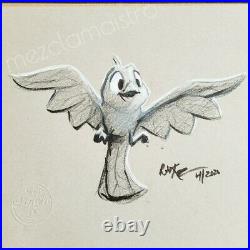Disney fine artist Rob Kaz signed Original Bird Sketch 12 x 9 Black White Art