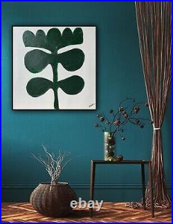 Eferi Plant Green & White Modern Abstract oil Painting On Canvas 40x40cm In Oka