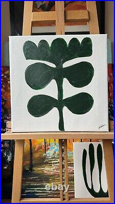 Eferi Plant Green & White Modern Abstract oil Painting On Canvas 40x40cm In Oka