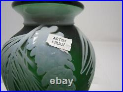 Fenton Kelsey/Bomkamp Green White Glass The Pinecones Vase Artist Proof