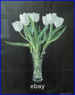 Flower painting white tulips hyperrealism original by Marta Waw