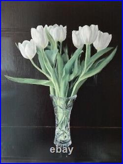 Flower painting white tulips hyperrealism original by Marta Waw