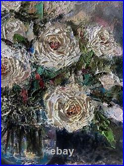 Flowers. White Roses. Oil Painting. Contemporary Art