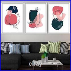 Framed ABSTRACT Line Leaves Wall Art Print Picture Contemporary Print Set Of 3