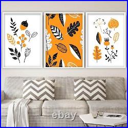 Framed Autumn Leaves Black and Orange Wall Art Print Picture Print Set Of 3