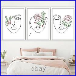 Framed Female Line Art Rose Pictures Wall Art Gift Prints Set Of 3
