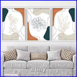 Framed Line Art Floral Pictures Terracotta Green Wall Art Gift Prints Set Of 3