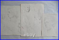 Franklin White 3 Portrait Sketches Suite #1- Listed Artist 1950 Free Ship Us