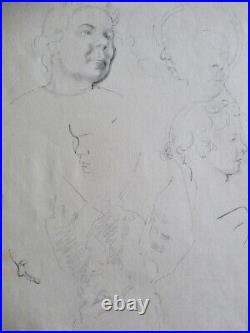 Franklin White 3 Portrait Sketches Suite #1- Listed Artist 1950 Free Ship Us