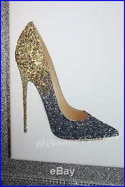 Glitter Jimmy Shoe Canvas Picture Wall Art White/Gold/Silver. Any Size