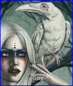 Gothic Fantasy Art ORIGINAL PAINTING White Ravens Birds Shaman Tribal Dark Trees