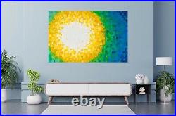 HUGE XL ABSTRACT PAINTING ORIGINAL ART CANVAS gold turquoise blue white 1.5M