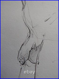 Hand Drawn Pencil Life Drawing Male Nude Standing Pose on Ivory White Medium
