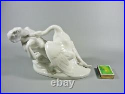 Herend, Leda And The Swan, Art Deco, Artist Signed White Porcelain Figurine