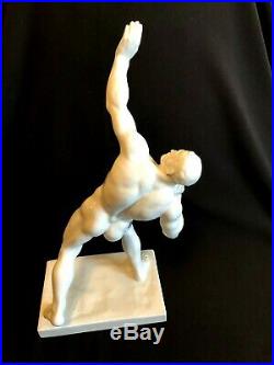 Herend Porcelain Large White Olympic Shot Put Man Figurine Artist Signed