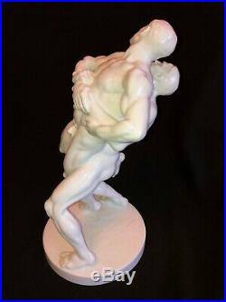 Herend Porcelain Large White Olympic Wrestler Figurine Artist Signed 5788