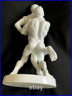Herend Porcelain Large White Olympic Wrestlers Figurine 5788 Artist Signed