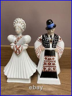 Herend Porcelain Traditional Matyo Bride & Groom Figurines- Signed By the Artist