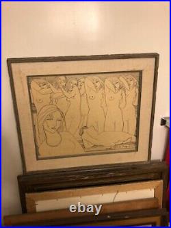 Hollywood Artist MID Century Signed Jean Negulesco Ink Marker Drawing Painting